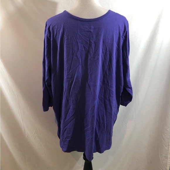 Woman Within Purple 3/4 Sleeve V Neck Top - Womens 1X, Bust 25.5”, Length 30.5” - Picture 2 of 3